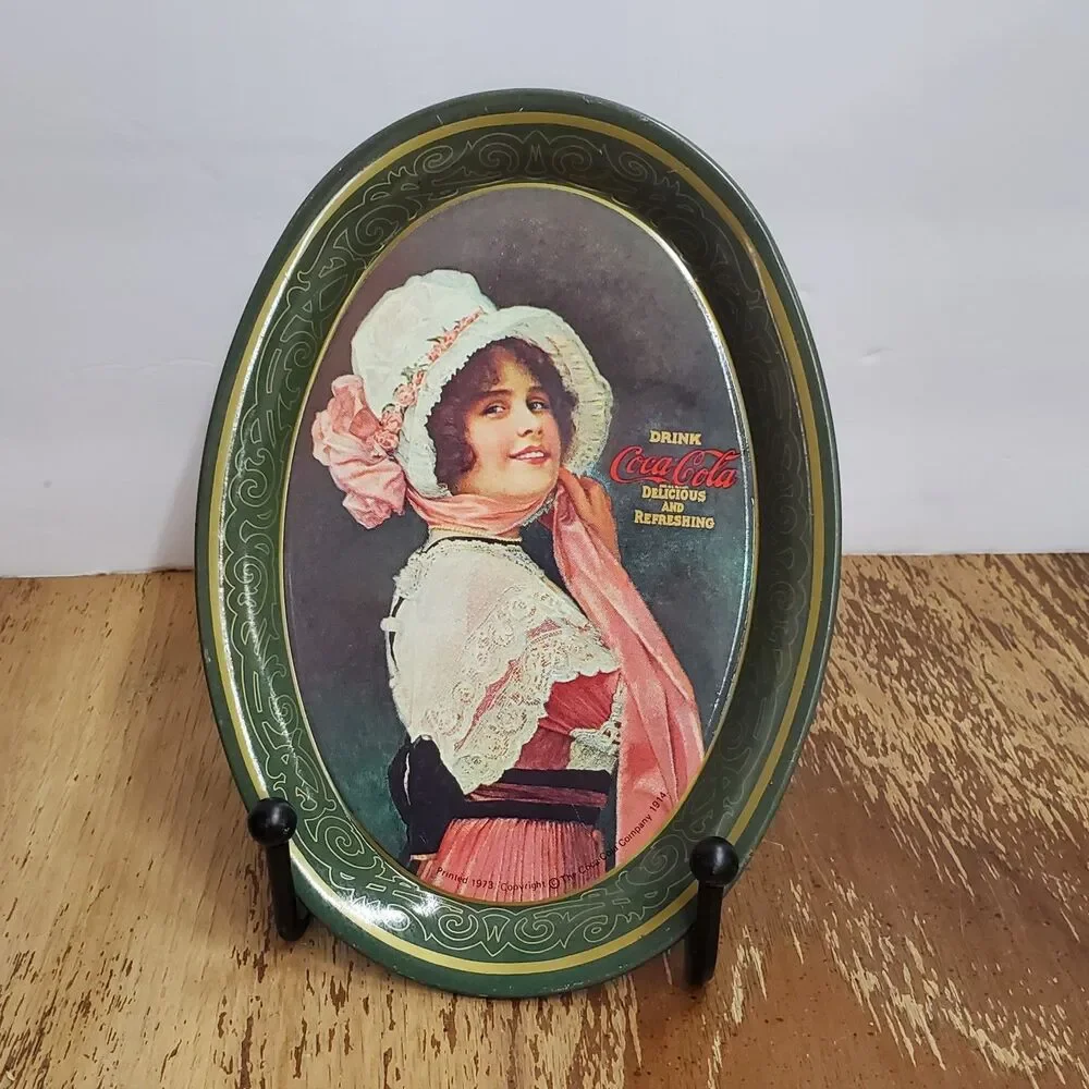 Vintage 1973 Coca Cola Mini Tin Tip Trays Oval Coke Girls Advertising Lot of 3